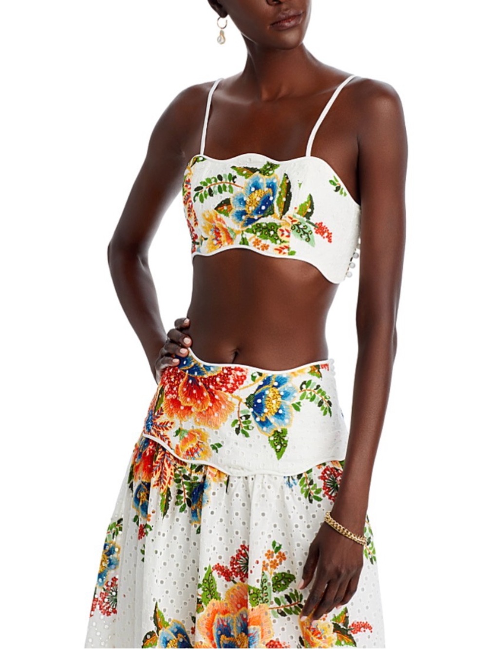 Farm Rio Delicate Garden Eyelet Crop Top and Midi Skirt Set